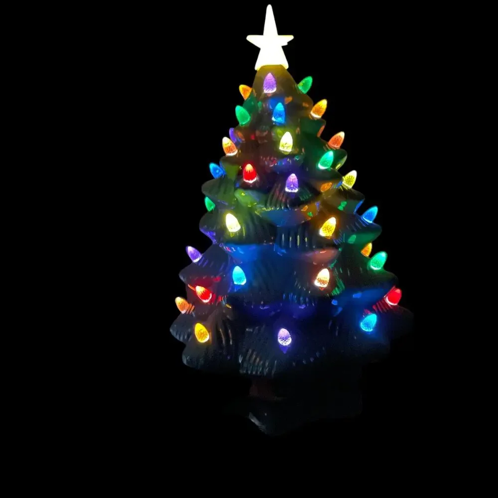 Mr Christmas Nostalgic Ceramic Tree 14” Star Top Multi Colored Lights & Box READ